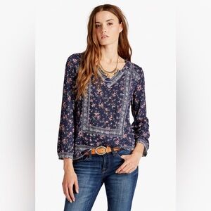 Lucky Brand V-Neck Floral Paisley Blouse Pullover Longsleeve Large Western